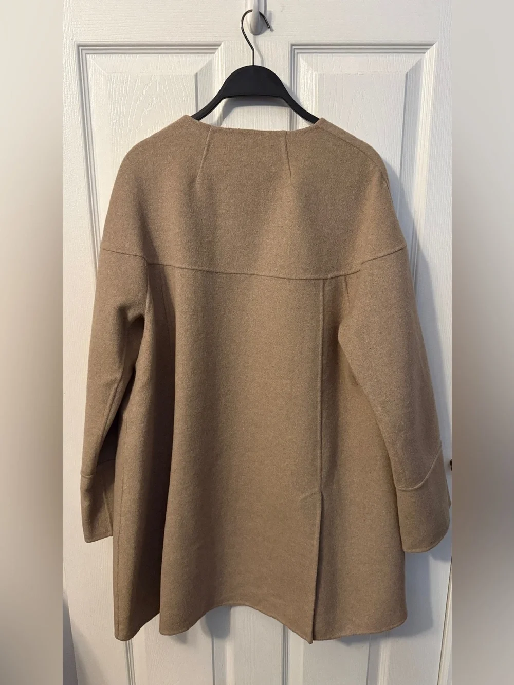 Zara Camel Tan Collarless Wool-Blend Peacoat